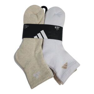 Adidas Womens Cushioned Crew Ankle Socks 6-Pack Size 5-10 AEROREADY Beige